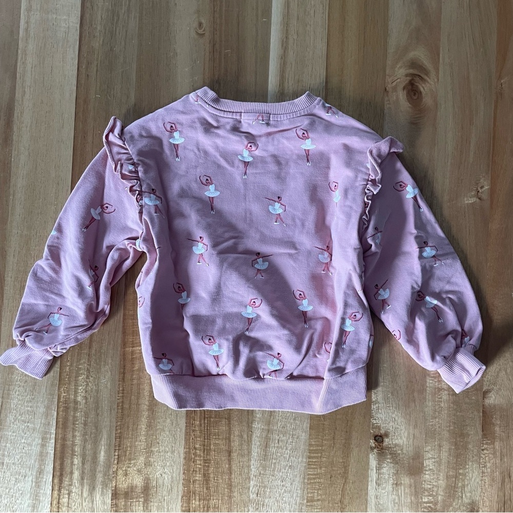 Miles the Label Pink Crew Neck Ruffle Hoodie Ballerina Print on Rose Sweatshirt - Picture 4 of 5